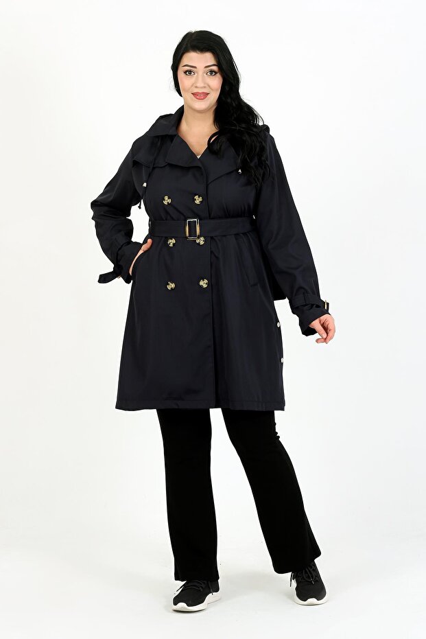 Women's Black Lined Water Repellent Bondit Plus Size Trench Coat