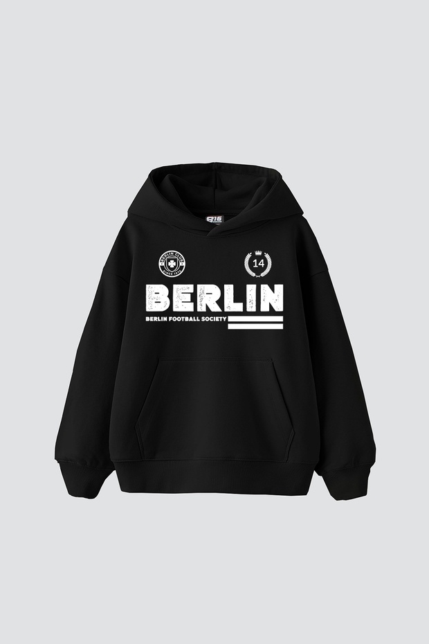 Berlin Printed Oversize Unisex Premium Black Hoodie