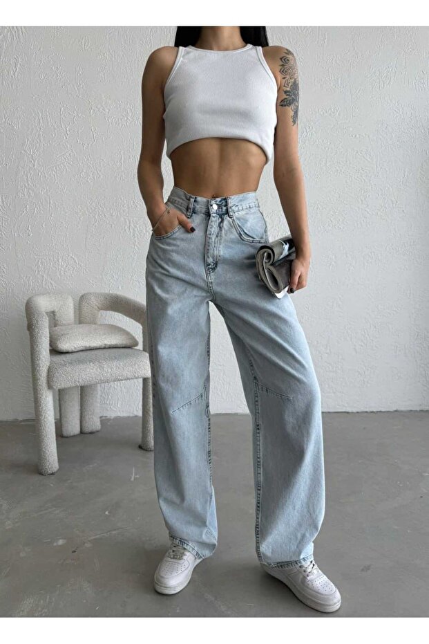 Kar Yıkama Baggy Palazzo Kot Pantolon - 3