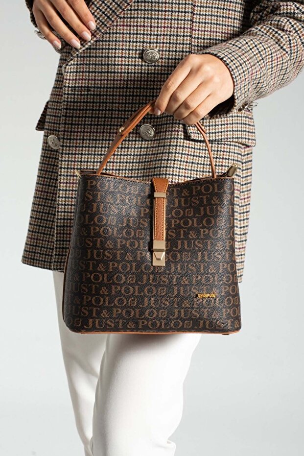 Kadın Kahve Taba Kilit Detaylı Cüzdan Çanta Kombini & Handbag - 3