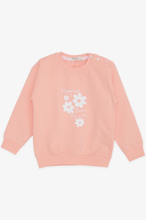 Baby Girl Sweatshirt Glittered Floral Printed 9 Months-3 Years, Salmon