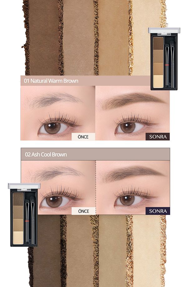 Sıcak Alt Tonlu Kaş Farı Paleti CLIO Kill Brow Shaping Powder Brow (01 Natural Warm Brown) - 4
