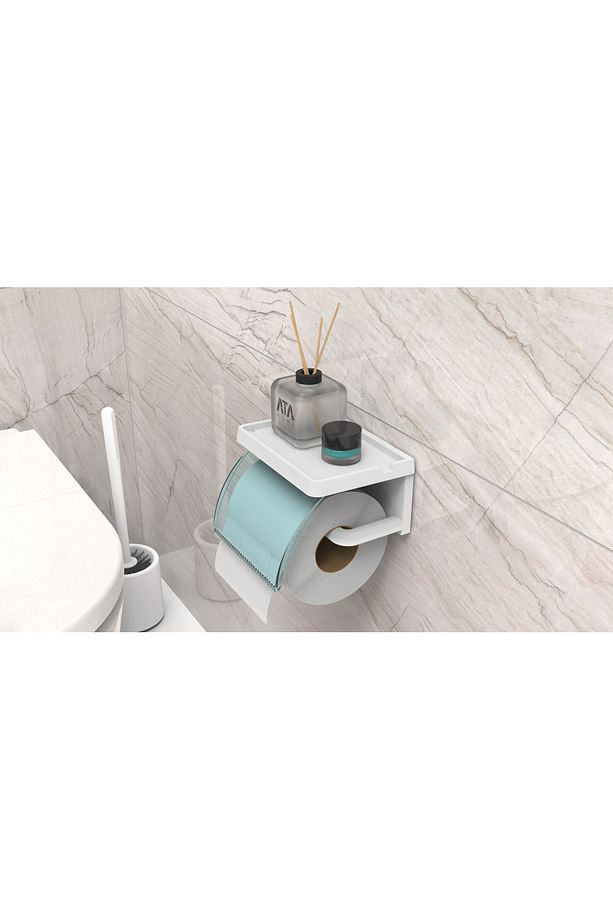 Yapışkanlı Kapaklı Tuvalet Kağıdı Askısı Banyo Tuvalet Kağıtlığı Aparatı Peçetelik Organizer Plastik - 2