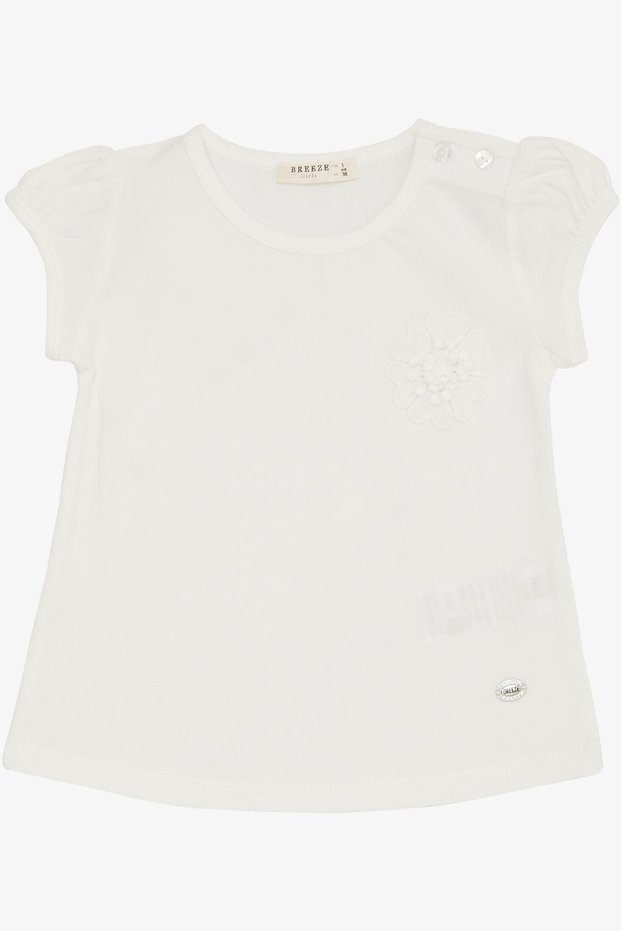 Baby Girl T-Shirt with Floral Embroidery, 9 Months-3 Years, White