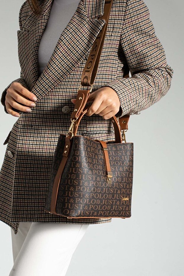 Kadın Kahve Taba Kilit Detaylı Cüzdan Çanta Kombini & Handbag - 4