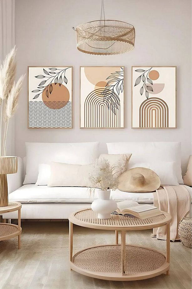 Soyut 3 lü set boho Dekoratif MDF TABLO - 1