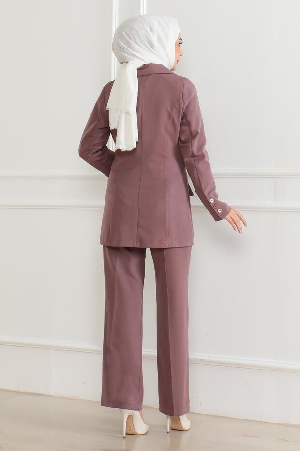 Yelekli Üçlü Takım Gül Kurusu 19222 - 5