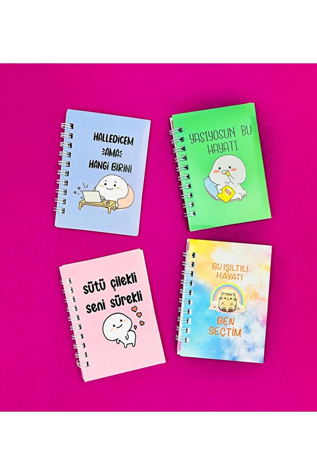 Mini 4'lü Mottolu Spiralli Defter - 1
