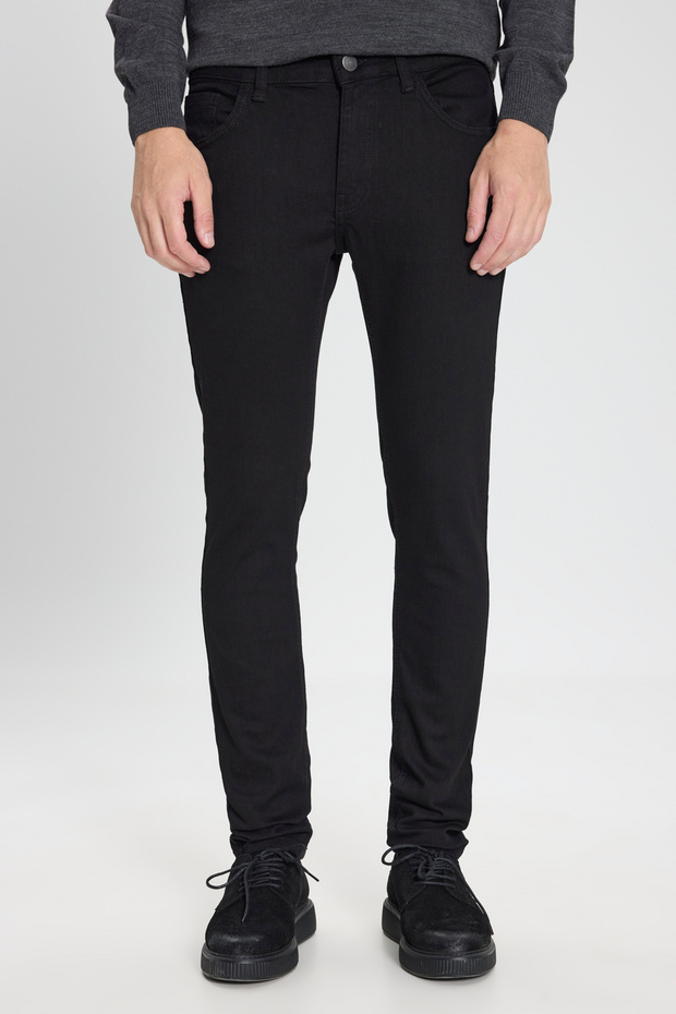Pamuklu Likralı Esnek Slim Fit Dar Kesim 5 Cepli Kot Jean Denim Erkek Siyah Pantolon - 2