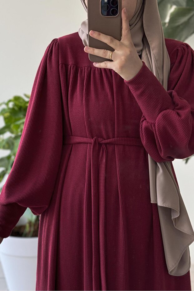 Ece Triko Elbise- Bordo - 4