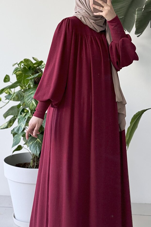 Ece Triko Elbise- Bordo - 1