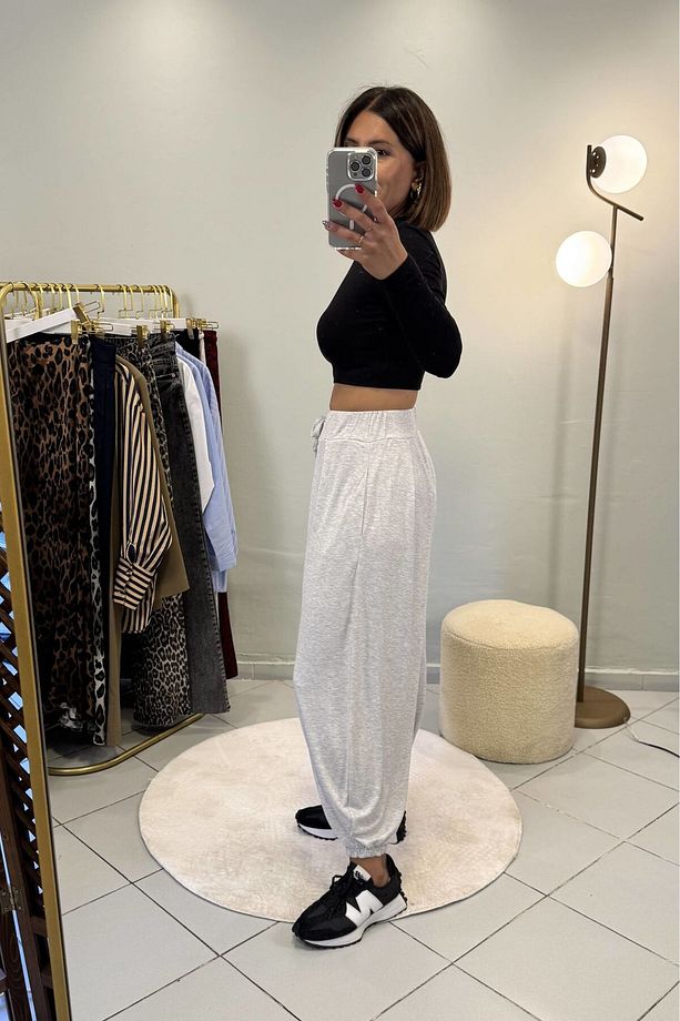 Modal Şalvar Model Eşofman Altı Gri Melanj - 3
