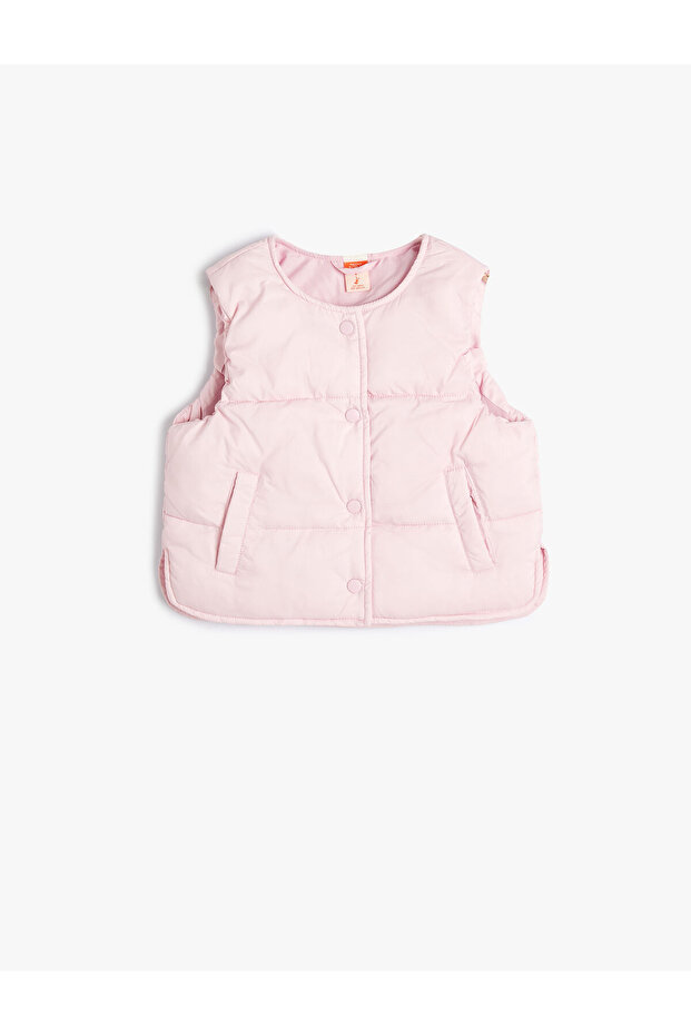 Quilted Vest with Round Collar and Snap Pockets