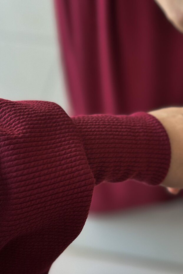 Ece Triko Elbise- Bordo - 5