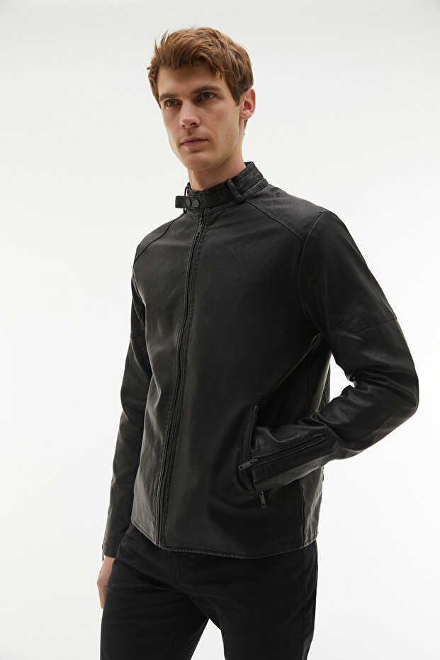 DERİ GÖRÜNÜMLÜ CEKET - 6