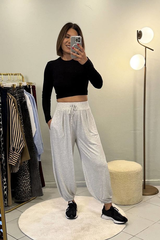 Modal Şalvar Model Eşofman Altı Gri Melanj - 1