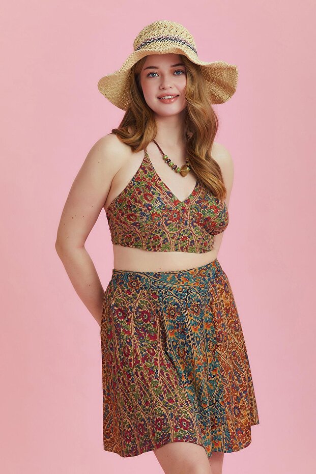 Patterned Patchwork Piece Large Size Skirt - 1