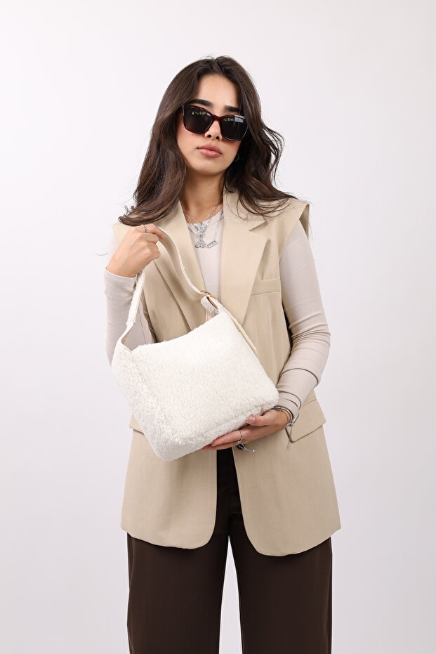 Women's Plush Gold Buckle Cross Adjustable Belt Strap Handbag and Shoulder Bag