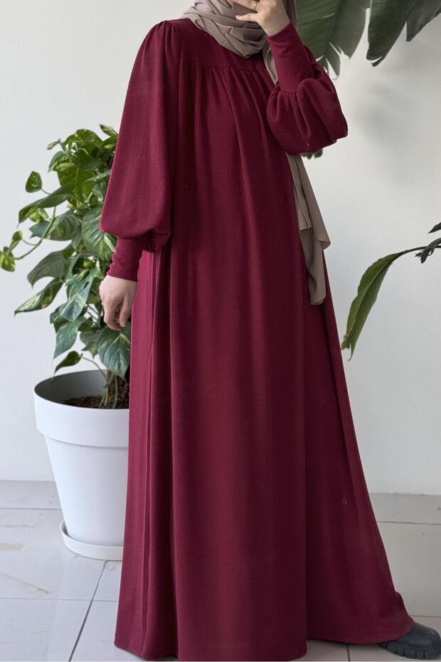 Ece Triko Elbise- Bordo - 2