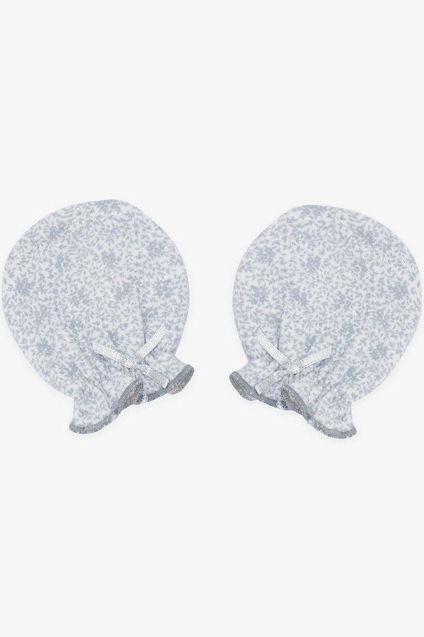 قفازات أطفال حديثي الولادة بنمط أوراق الشجر باللون الرمادي - 1