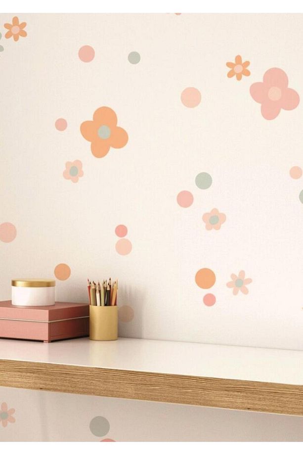 Çiçek Duvar Çıkartmaları Retro Çiçekli Çocuklar İçin Pastel Boho Çocuk Odası Duvar Dekorasyon - 4
