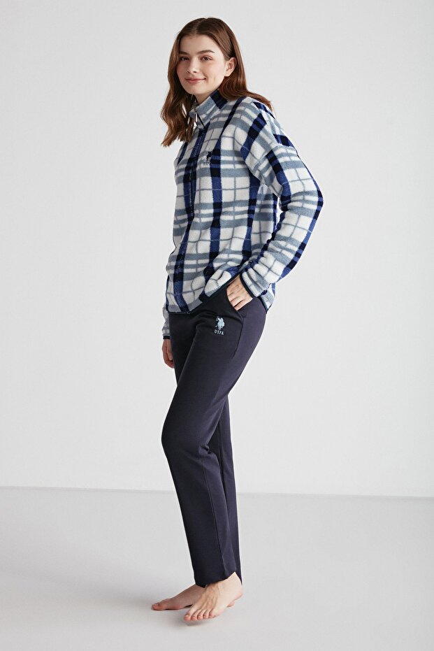 U.S. Polo Assn. 16961 Women's Navy Blue Fleece Long Sleeve Pajama Set - Navy Blue