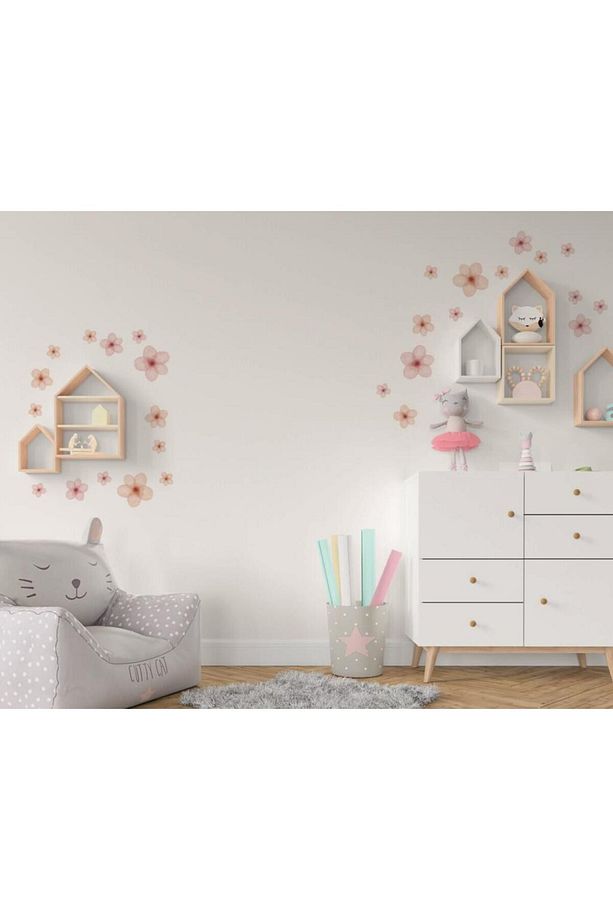 Pastel Pembe Papatyalar Çiçek Duvar Bahar Duvar Sticker Minimalist Çıkartma Dekorasyon - 4