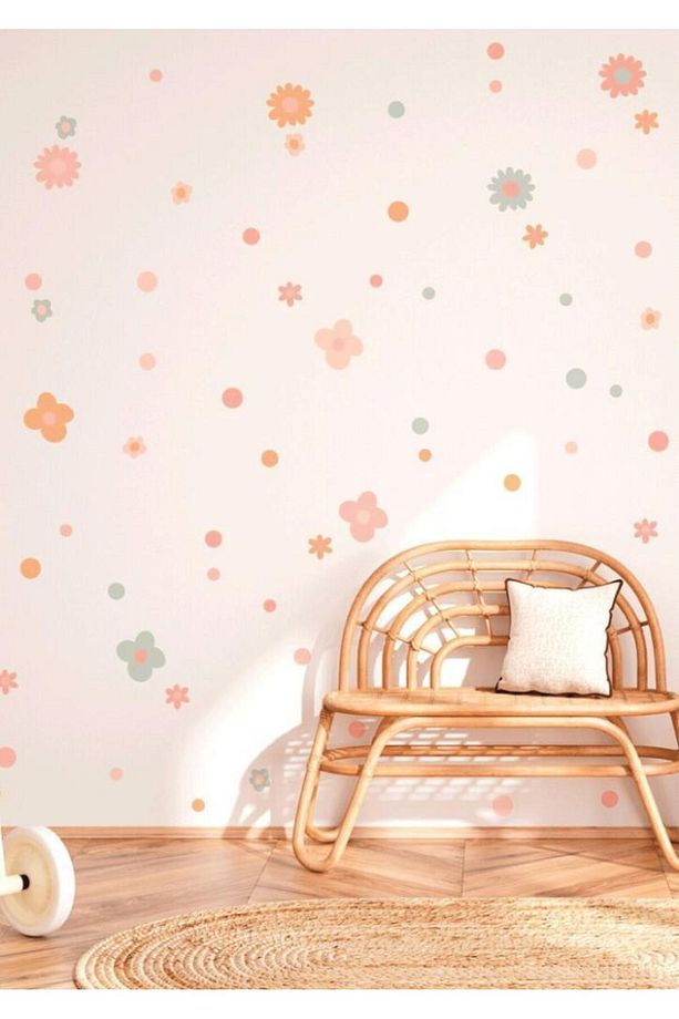 Çiçek Duvar Çıkartmaları Retro Çiçekli Çocuklar İçin Pastel Boho Çocuk Odası Duvar Dekorasyon - 3