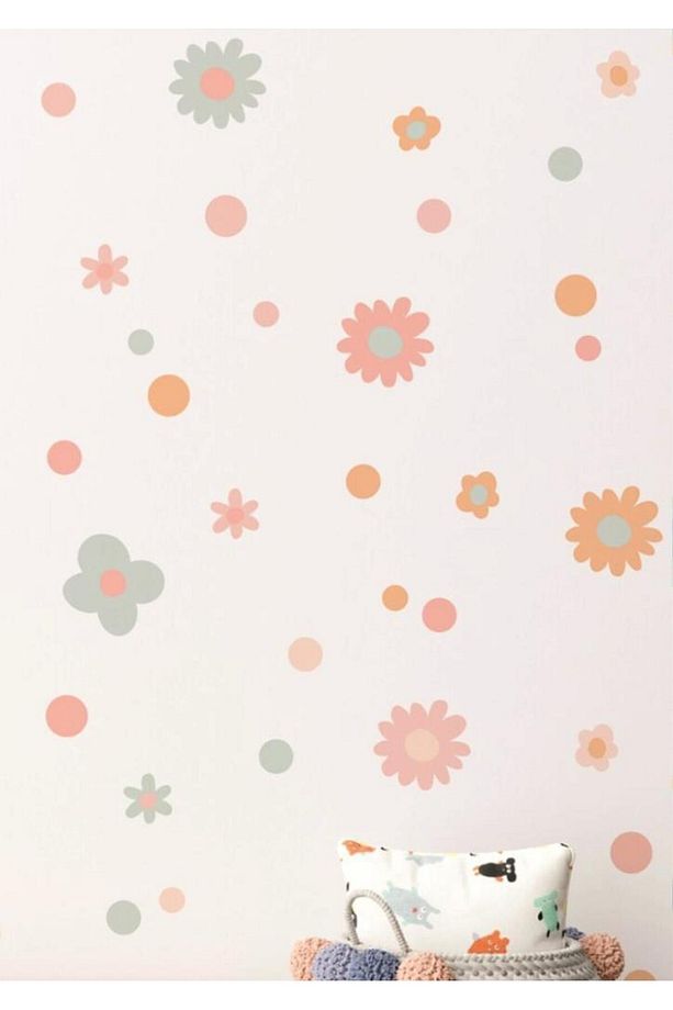 Çiçek Duvar Çıkartmaları Retro Çiçekli Çocuklar İçin Pastel Boho Çocuk Odası Duvar Dekorasyon - 5
