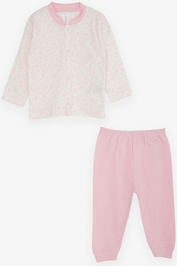 Kız Bebek Pijama Takımı Yaprak Desenli 4 Ay-1 Yaş, Ekru - 1