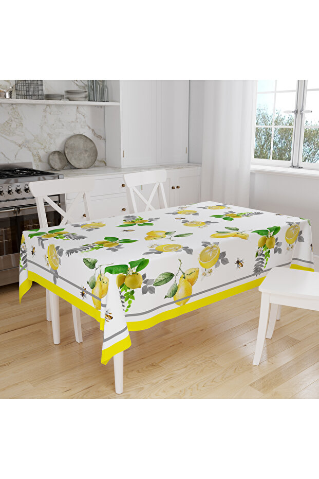 Lemon and Bee Patterned Digital Printed Tablecloth
