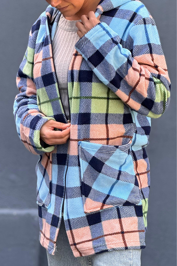 Plaid Pattern Fleece Jacket - Plus Size - 4