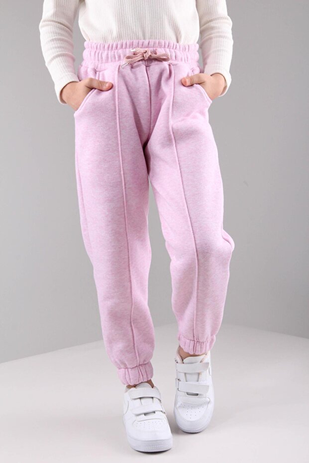 Comfortable Unisex Children's Sweatpants with Elastic Waistband, Fleece Inside and Pockets, Pink
