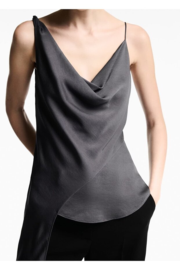 Drape yaka asimetrik bluz - 5