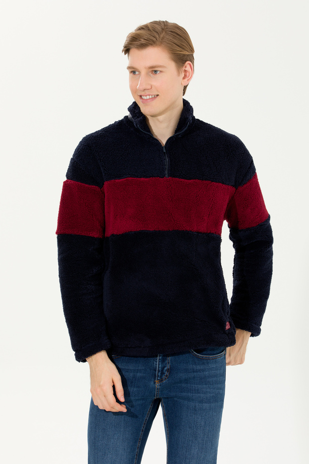 Men's Navy Blue Stand Collar Sweatshirt 50253782 -Vr033