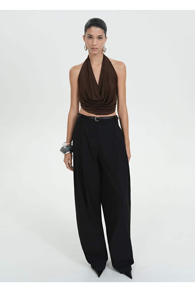 Drape yaka sırtı açık bluz - 2