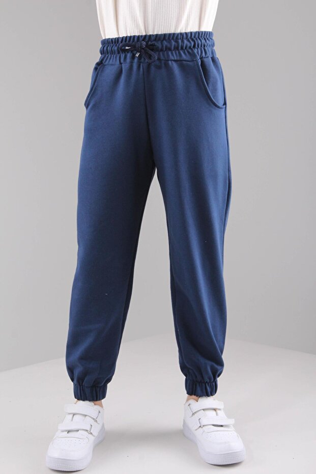 Perendi Lastikli Rahat Kesim Cepli Erkek Ve Kız Çocuk Unisex Eşofman Altı Indigo