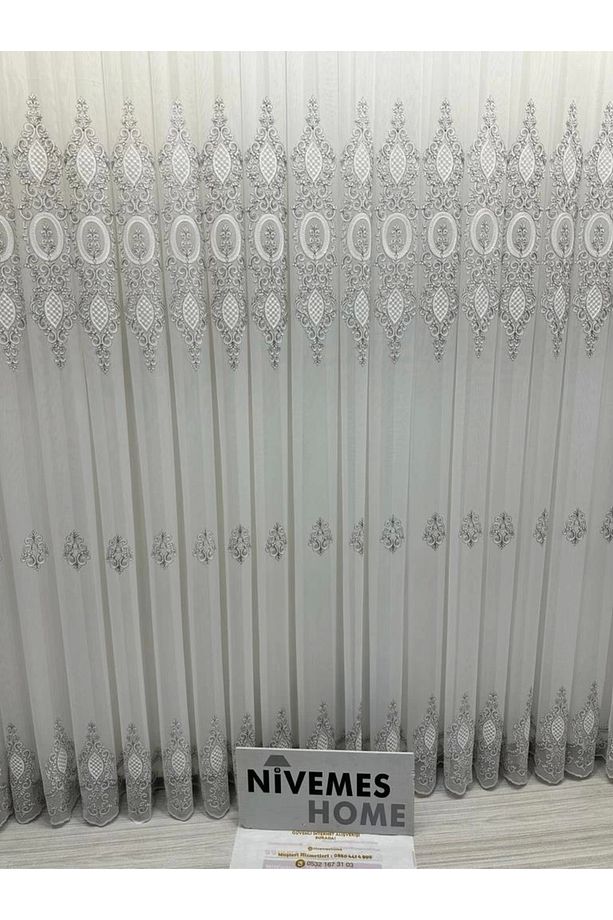 Nivemeshome Milano 4014 Gümüş Detaylı 1/3 Sık Pileli Tül Perde Apm - 6