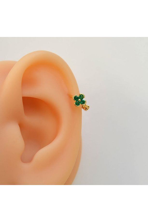 Yeşil Renk Çiçek Halka Piercing Helix Kıkırdak Forward Helix Piercing - 3