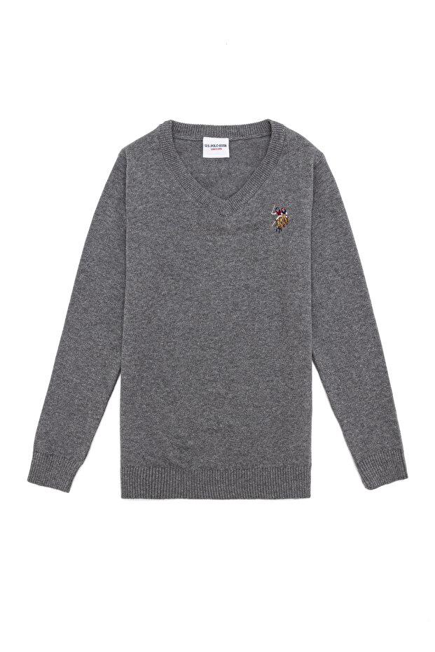Boy's Gray Melange Crew Neck Sweater 50255777 -Vr086