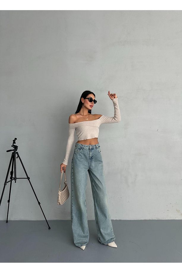 Açik Mavi Yüksek Bel Wide Leg Jean - 1