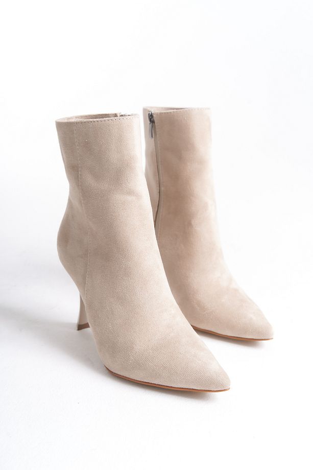Bej Süet Yüksek Topuklu Bot & Bootie - 5