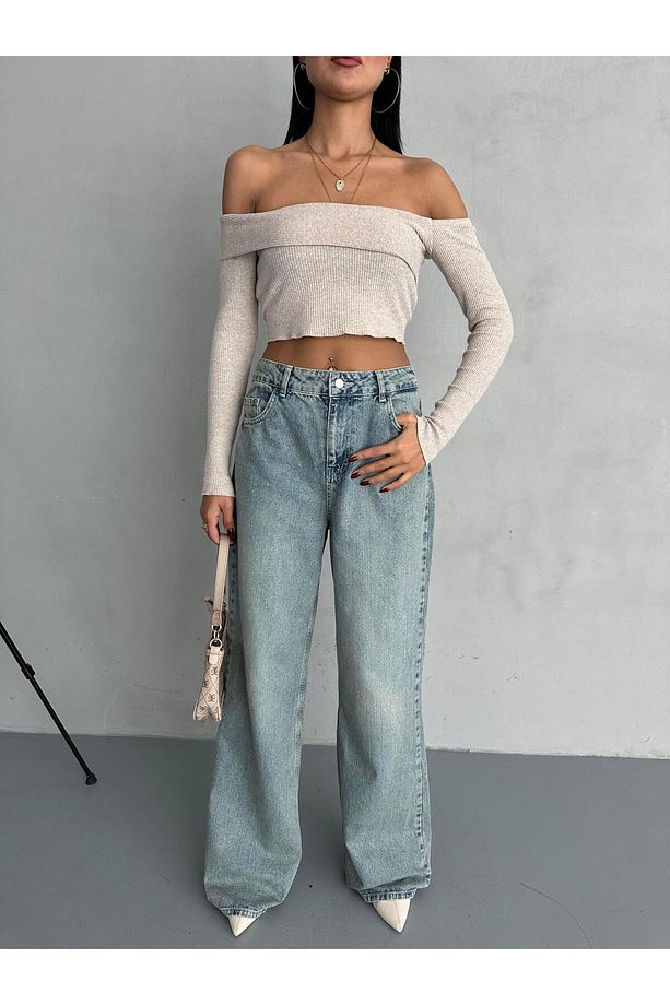 Açik Mavi Yüksek Bel Wide Leg Jean - 5