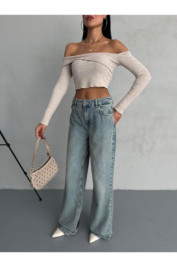 Açik Mavi Yüksek Bel Wide Leg Jean - 3