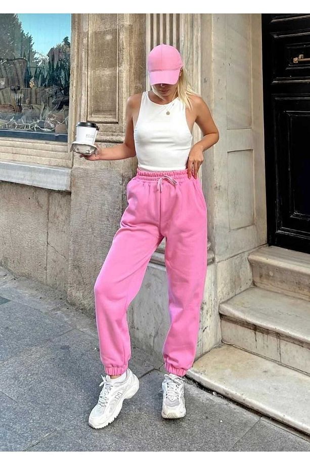 Kadın Pembe Basic Kalın Kışlık  Eşofman Altı Jogger - 3
