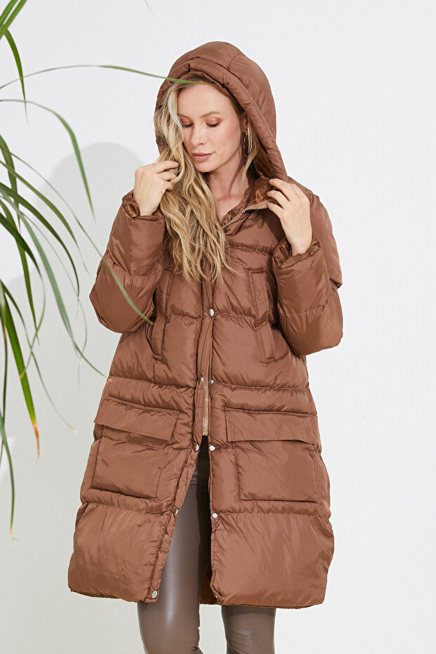 Kadın Kapüşonlu Kapitone Mont - 2