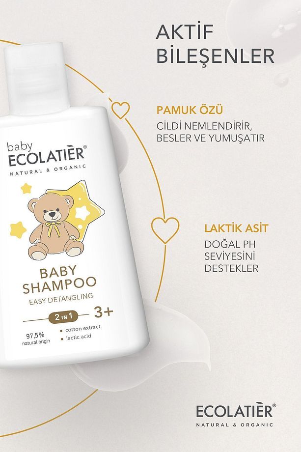 2'si 1 Arada Kolay Tarama Bebek Ve Çocuk Şampuanı 3+ Yaş Organik 250 ml Baby 2-in-1 Easy Detangling - 3