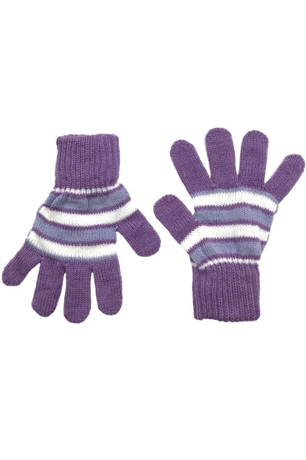 Children's Winter Lilac Soft Textured Striped Patterned Knitted Gloves Glove