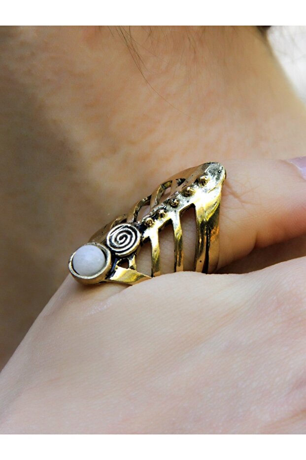 Natural Stone Round Moonstone Natural Stone Antique Adjustable Women's Ring Euy46Ay