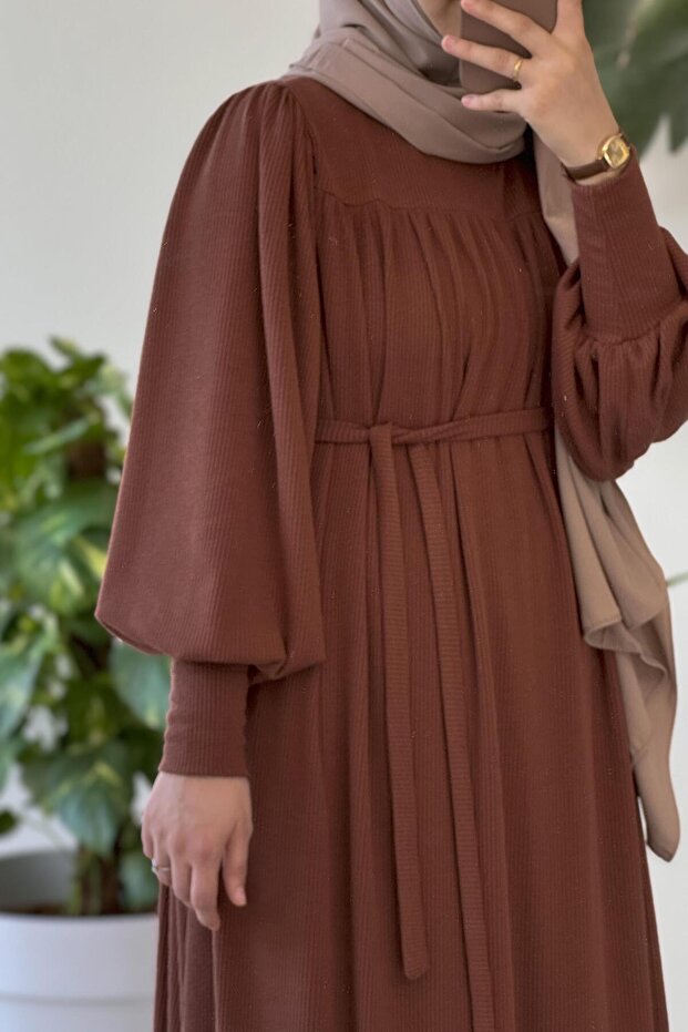 Ece Triko Elbise- Kahve - 2